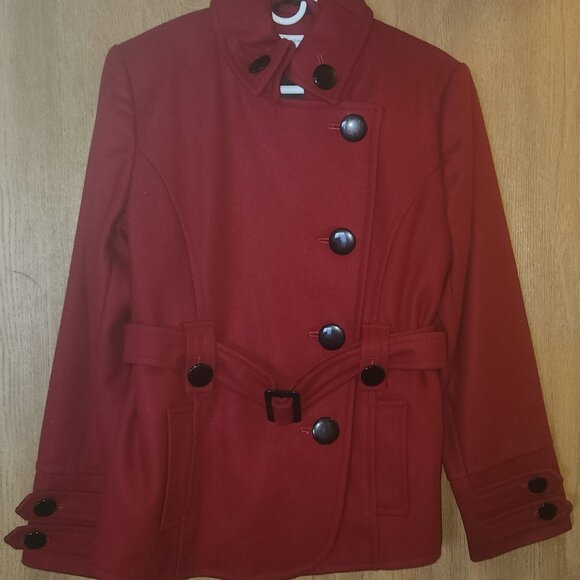 Red Ladies Pea Coat - Picture 2 of 6